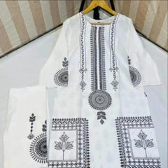 2 Pcs Women’s Stitched Saphire Print Linen Casual Wear For Women