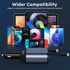 4-in-1 Retractable Car Charger For Android and iPhone 📱